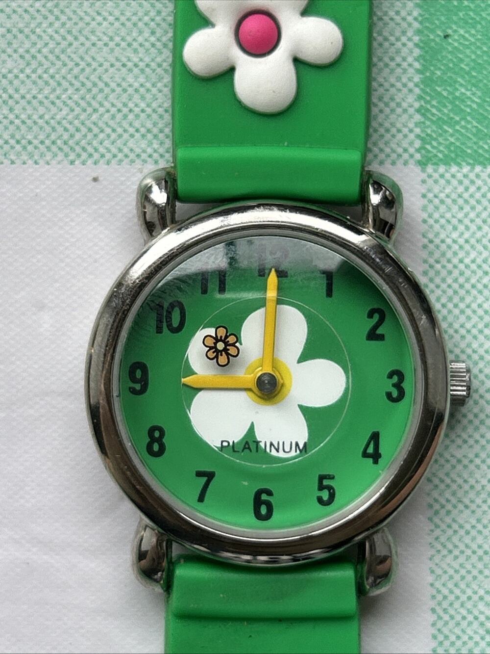 Geneva Silver Tone Floral Dial And Band Kids Watch